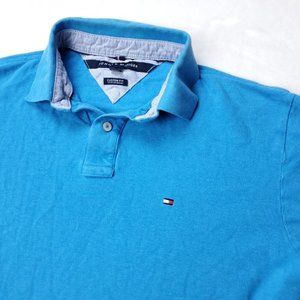 Tommy Hilfiger Custom Fit Polo Shirt Mens Size L Large Blue Short Sleeve